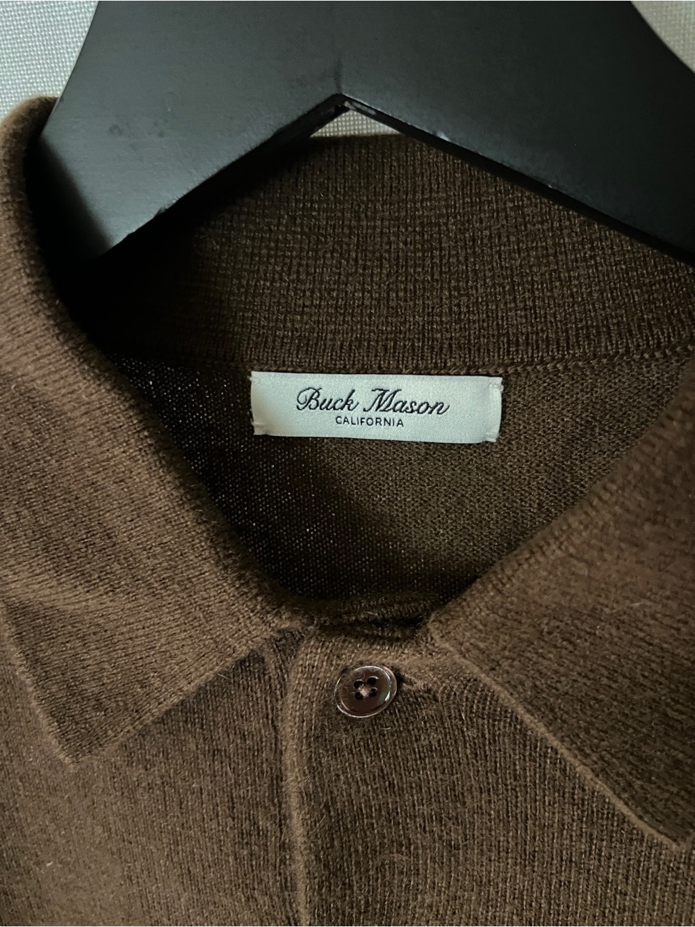 Buck Mason 100% Cashmere Sweater Polo Brown Long Sleeve Men’s Medium - Picture 4 of 8